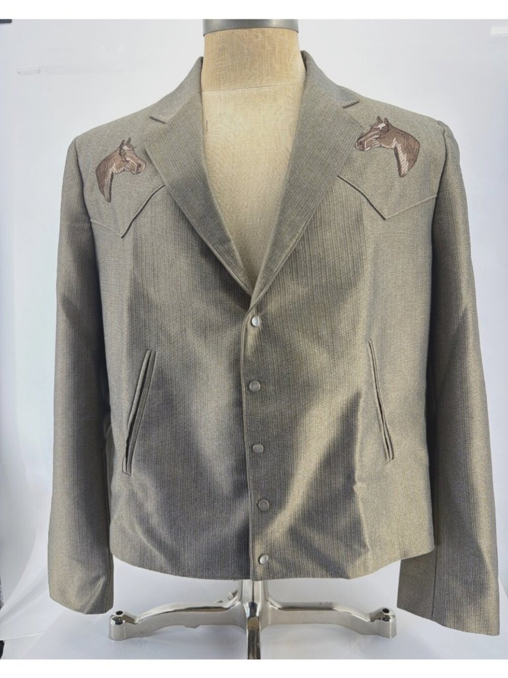 Vintage Mesquite Mens Western Blazer Jacket With Horse Embroidery Tan Size 46R